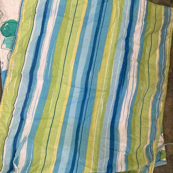 VTG Standard Shams 2 Bed Pillow Cases Beachy Cottage Blue Green Stripe Floral - Picture 2 of 5
